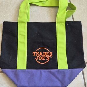Trader Joe's Black and Purple Tote with Green Handles